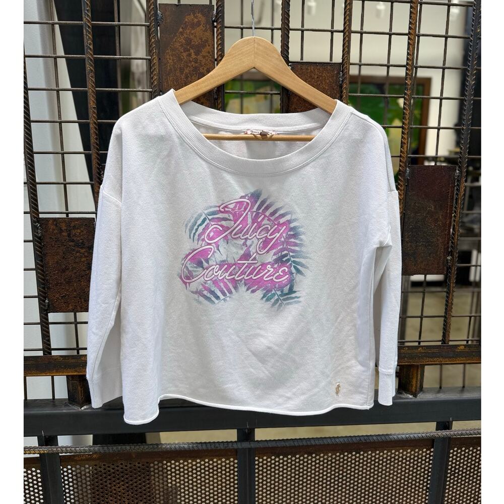Juicy Couture Sweatshirt Womens Small White Graphic Tie Dye Logo Pullover Y2K S